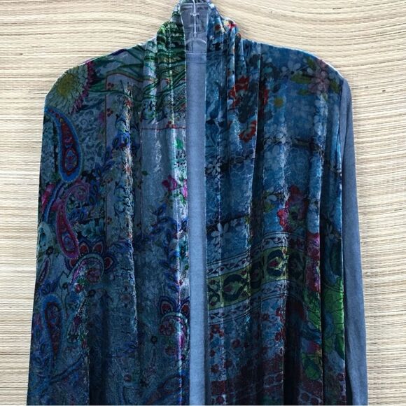 Johnny Was Velvet Teal Drape Open Front Sweater Cardigan In Team Size XS - Picture 6 of 13
